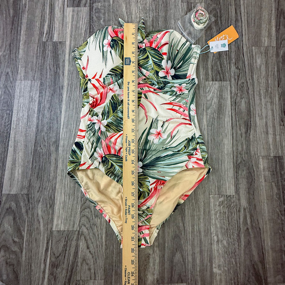 Kona Sol One Piece Swimsuit M 8-10 Tropical Floral High Coverage Strapless NWT - Picture 6 of 8